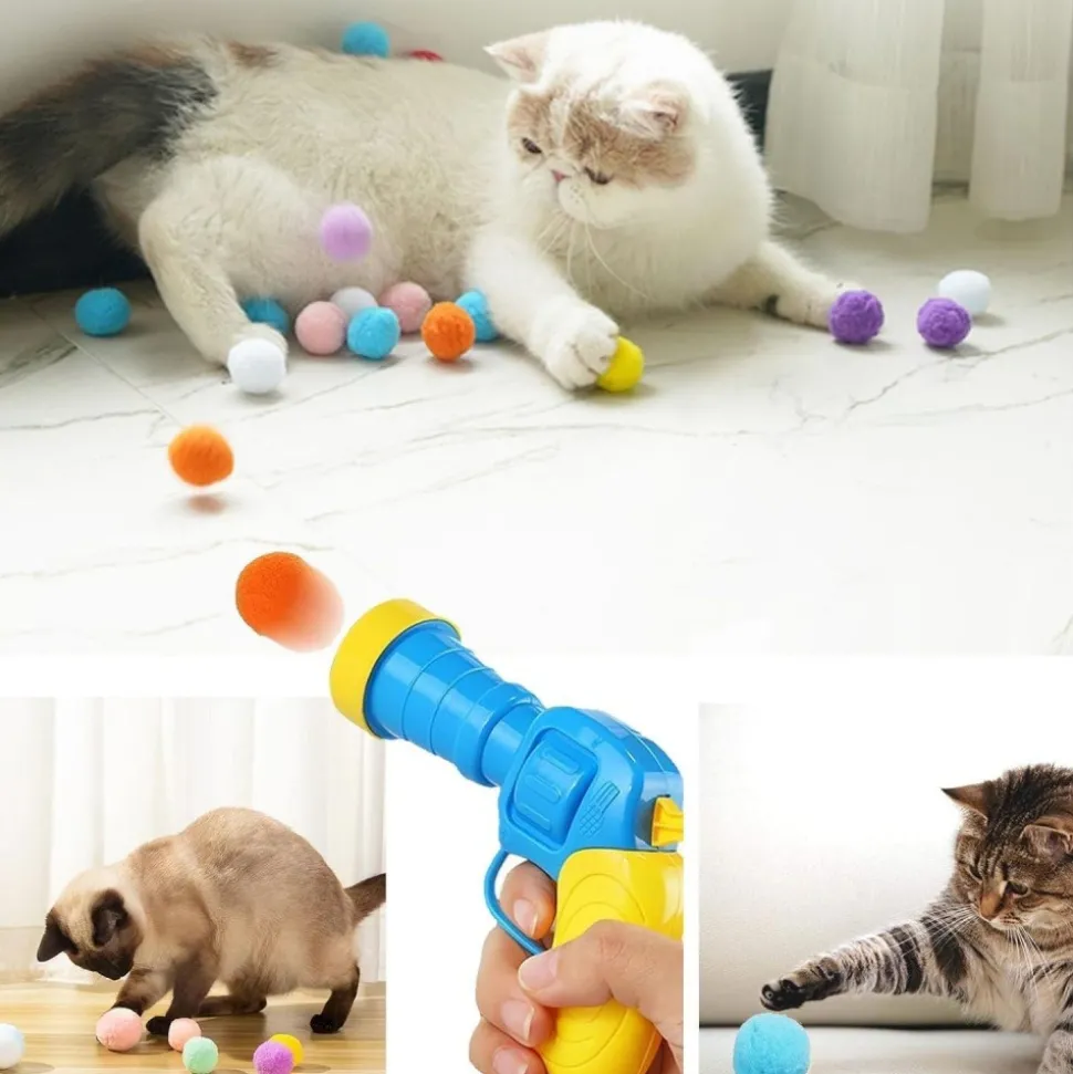 DOWNYPAWS - Balle jouet pour chat-lanceur de balles-jouets interactifs-50 balles