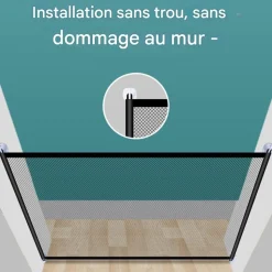 DOWNYPAWS - Barrière de sécurité pour chiens 6 crochets-clôture pour chat et chien (110*72cm)