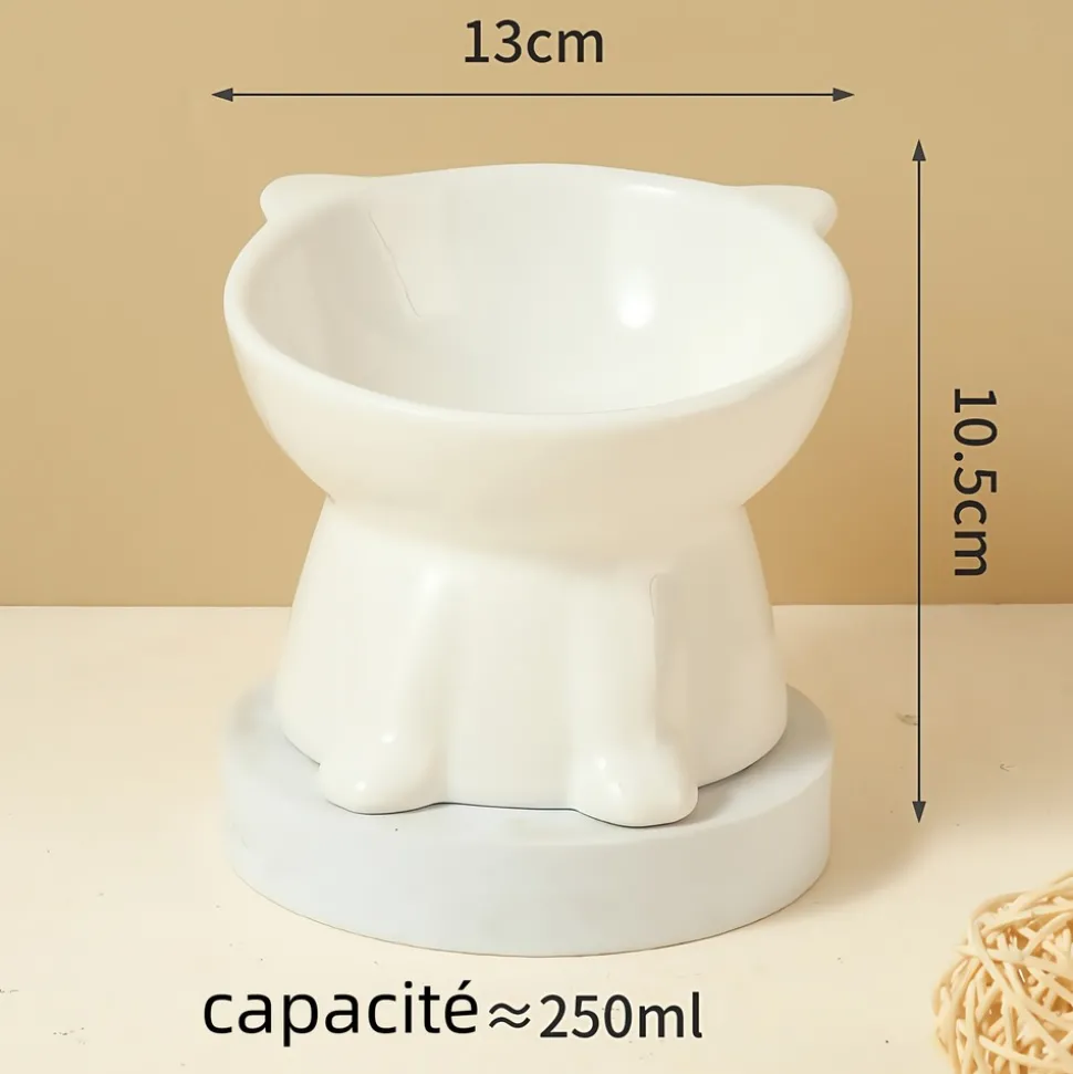 DOWNYPAWS - Bol en céramique en forme de chat avec angle d'inclinaison pour un nourrissage facile des chats