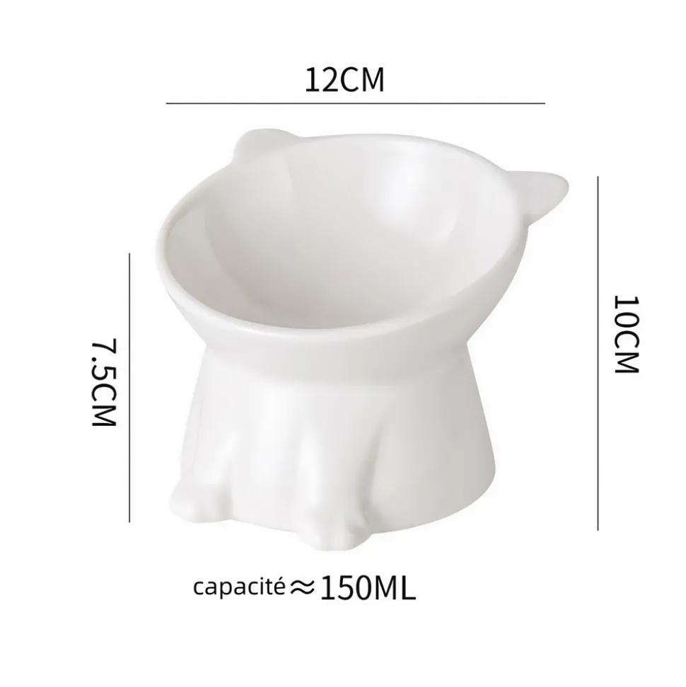 DOWNYPAWS - Bol en céramique en forme de chat avec angle d'inclinaison pour un nourrissage facile des chats