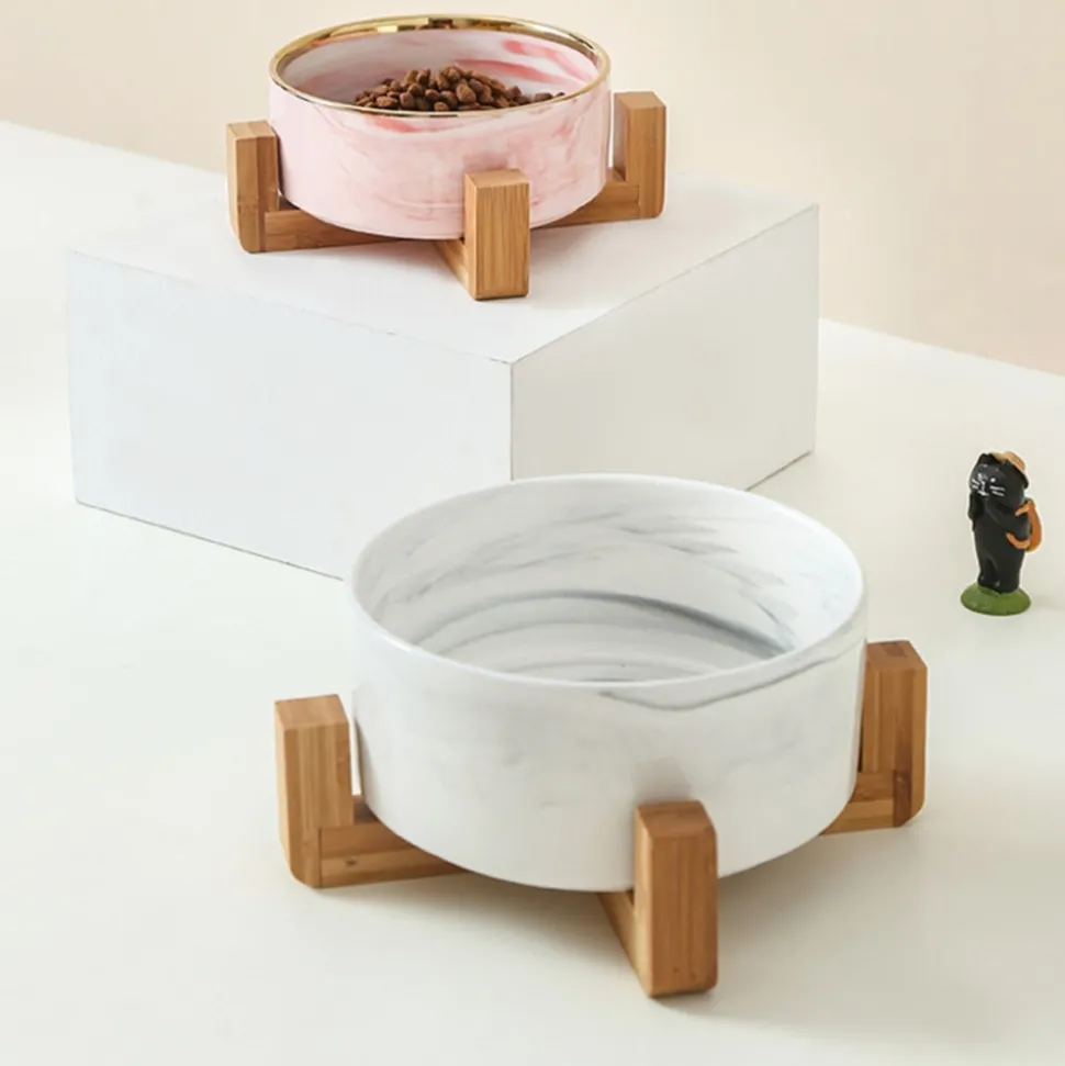 DOWNYPAWS - Bol surélevé en céramique et bois pour chat