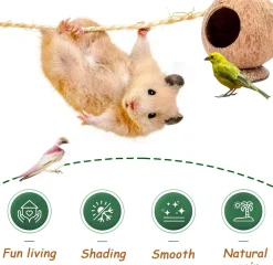 DOWNYPAWS - Boîte d'oiseau en coque de noix de coco pour la reproduction et la décoration type sur pied