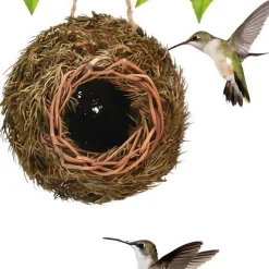 DOWNYPAWS - Cage à oiseaux en paille tissée à la main - maison d'oiseaux écologique créative, décoration de jardin respirante