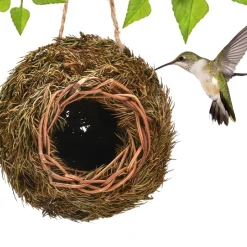 DOWNYPAWS - Cage à oiseaux en paille tissée à la main - maison d'oiseaux écologique créative, décoration de jardin respirante