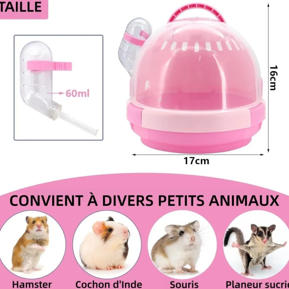 DOWNYPAWS - Cage de transport - plastique avec bouteille d'eau pour petits animaux