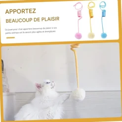 DOWNYPAWS - Canne à pêche-suspension à ressort-pack de 3 rose + jaune + bleu