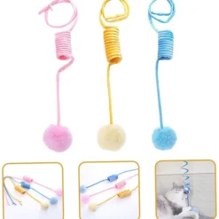 DOWNYPAWS - Canne à pêche-suspension à ressort-pack de 3 rose + jaune + bleu