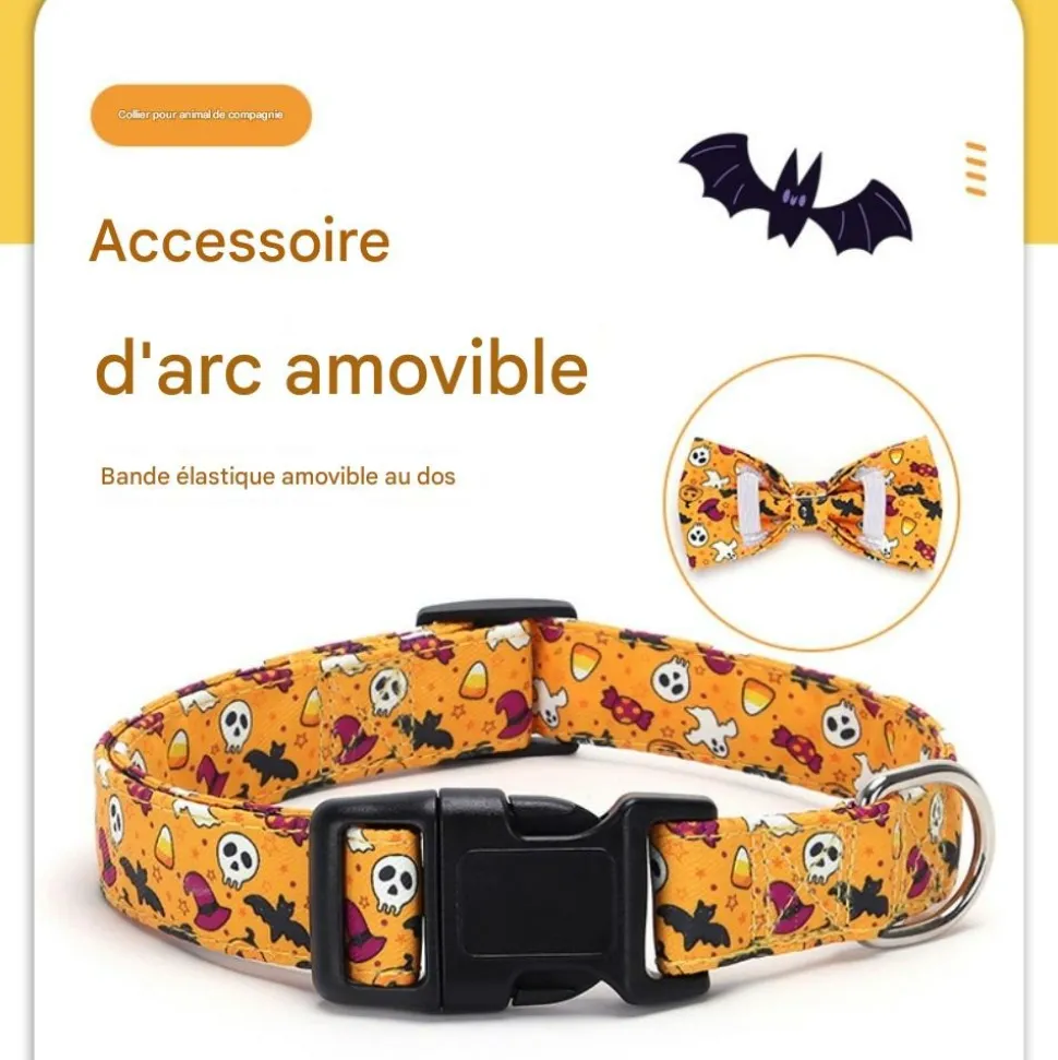 DOWNYPAWS - Collier pour chien d'halloween avec motifs de citrouille, fantôme et chauve - souris taille m : 2,0*50cm jaune
