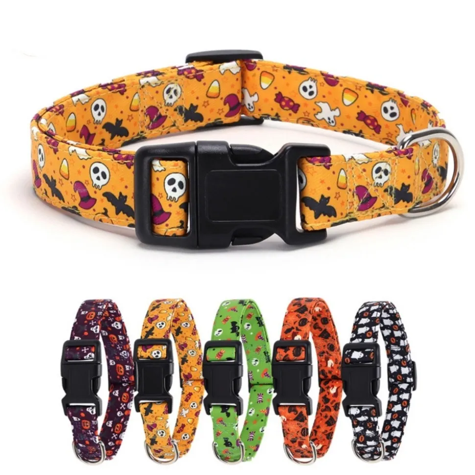 DOWNYPAWS - Collier pour chien d'halloween avec motifs de citrouille, fantôme et chauve - souris taille m : 2,0*50cm jaune