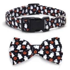 DOWNYPAWS - Collier pour chien d'halloween avec motifs de citrouille, fantôme et chauve - souris taille l : 2,5*60cm noir