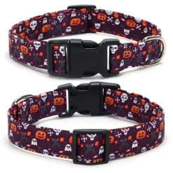 DOWNYPAWS - Collier pour chien d'halloween avec motifs de citrouille, fantôme et chauve - souris taille s : 1,5*40cm violet