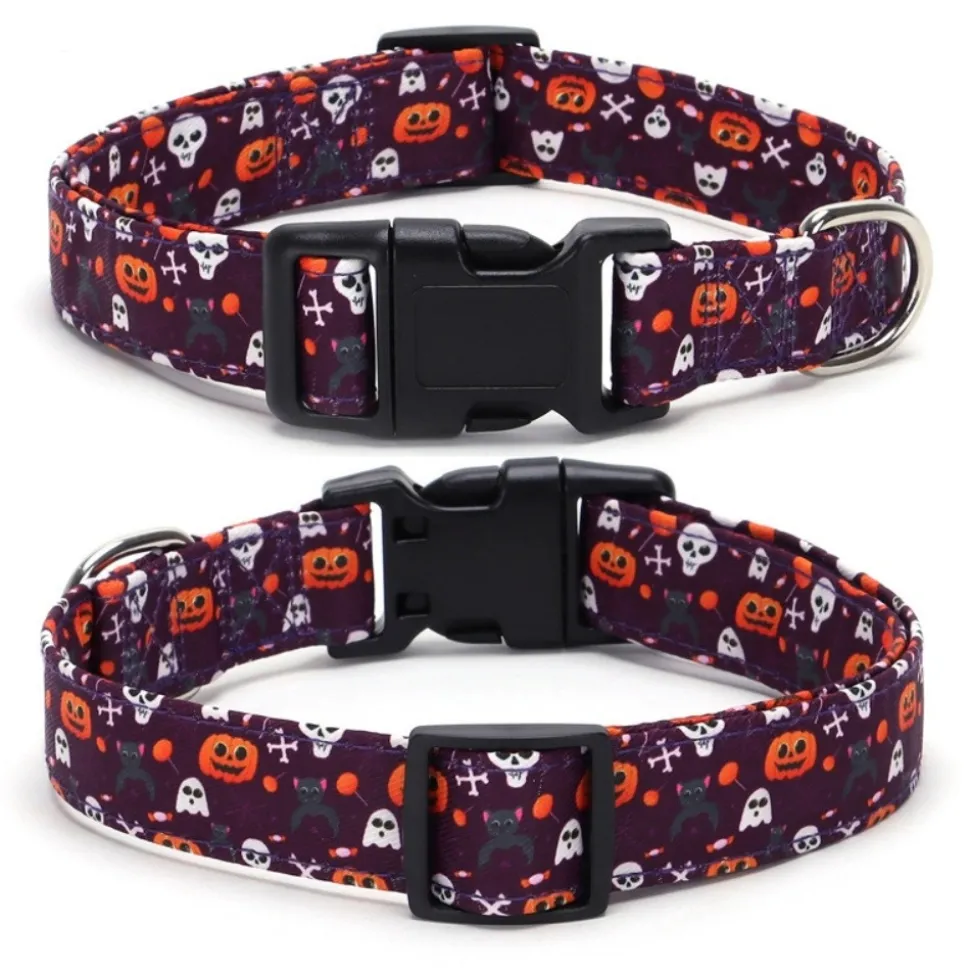 DOWNYPAWS - Collier pour chien d'halloween avec motifs de citrouille, fantôme et chauve - souris taille s : 1,5*40cm violet