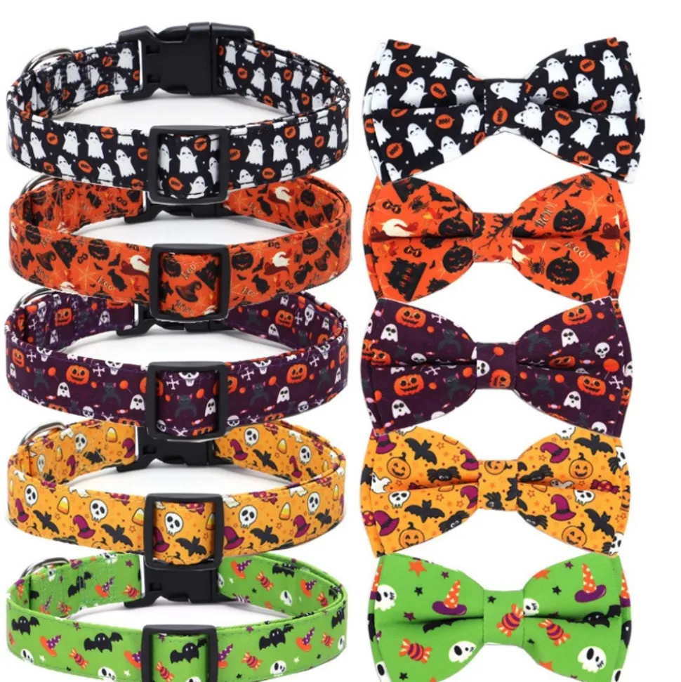 DOWNYPAWS - Collier pour chien d'halloween avec motifs de citrouille, fantôme et chauve - souris taille s : 1,5*40cm violet