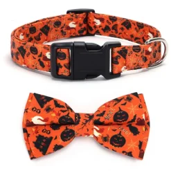 DOWNYPAWS - Collier pour chien d'halloween avec motifs de citrouille, fantôme et chauve - souris xl : 2,5*70cm couleur orange