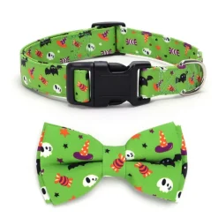 DOWNYPAWS - Collier pour chien d'halloween avec motifs de citrouille, fantôme et chauve - souris taille m : 2,0*50cm vert