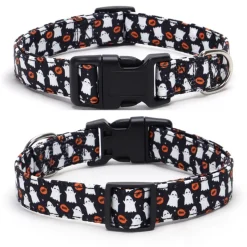 DOWNYPAWS - Collier pour chien d'halloween avec motifs de citrouille, fantôme et chauve - souris taille m : 2,0*50cm noir