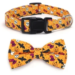 DOWNYPAWS - Collier pour chien d'halloween avec motifs de citrouille, fantôme et chauve - souris taille l : 2,5*60cm jaune