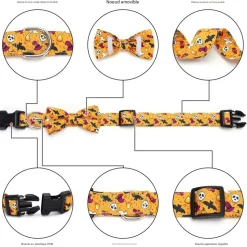 DOWNYPAWS - Collier pour chien d'halloween avec motifs de citrouille, fantôme et chauve - souris taille l : 2,5*60cm violet