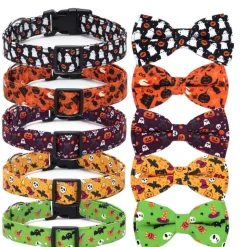 DOWNYPAWS - Collier pour chien d'halloween avec motifs de citrouille, fantôme et chauve - souris taille m : 2,0*50cm couleur orange