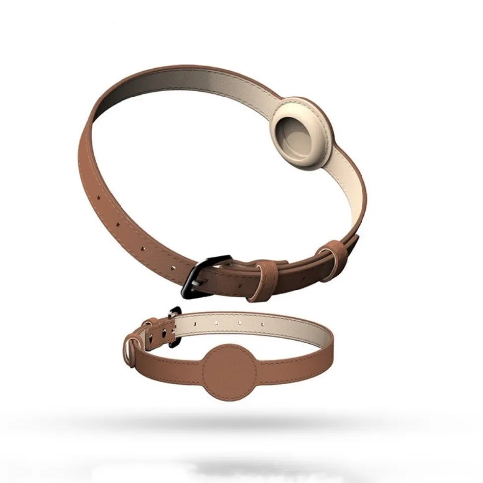 DOWNYPAWS - Collier traqueur gps pour chats et chiens - en cuir synthétique marron s