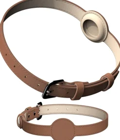 DOWNYPAWS - Collier traqueur gps pour chats et chiens - en cuir synthétique marron s