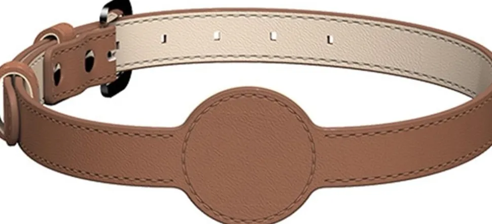 DOWNYPAWS - Collier traqueur gps pour chats et chiens - en cuir synthétique marron s