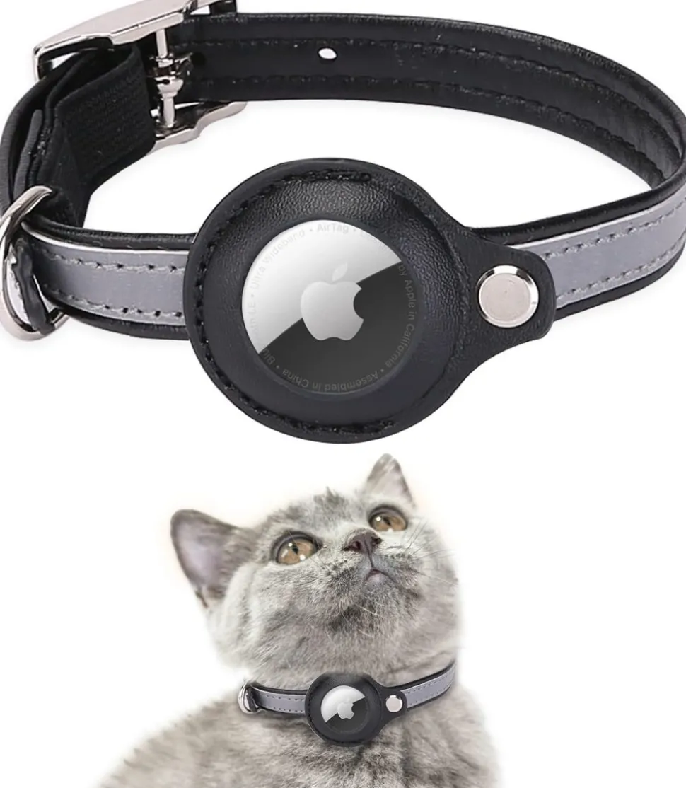 DOWNYPAWS - Collier traqueur gps pour chats et chiens - en cuir synthétique noir m