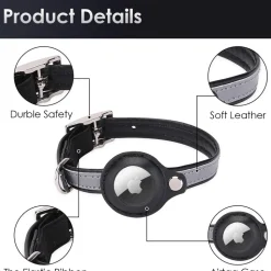 DOWNYPAWS - Collier traqueur gps pour chats et chiens - en cuir synthétique noir m