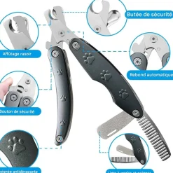 DOWNYPAWS - Coupe ongle chien avec lime & peigne - multifonction en un