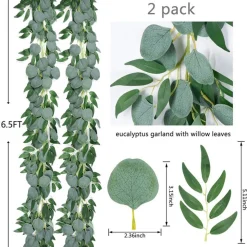 DOWNYPAWS - Couronne d'eucalyptus artificielle en rotin 2 mètres 2 pièces