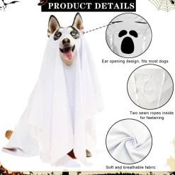 DOWNYPAWS - Déguisement de chien fantôme d'halloween - blanc - 125*72cm - taille grande