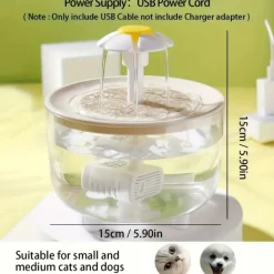 DOWNYPAWS - Fontaine à Eau Transparente Ultra-Silencieuse, Alimentée Par USB Pour Animaux De Compagnie
