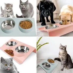 DOWNYPAWS - Gamelle double incliné pour animaux 37.5*25*7.5cm-vert clair gamelle pour chat