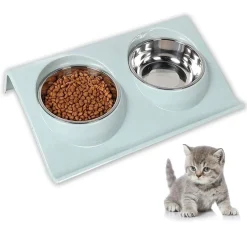 DOWNYPAWS - Gamelle double incliné pour animaux 37.5*25*7.5cm-bleu gamelle pour chat