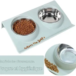 DOWNYPAWS - Gamelle double incliné pour animaux 37.5*25*7.5cm-bleu gamelle pour chat