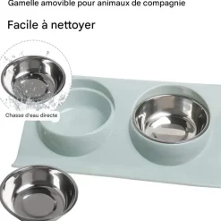 DOWNYPAWS - Gamelle double incliné pour animaux 37.5*25*7.5cm-bleu gamelle pour chat