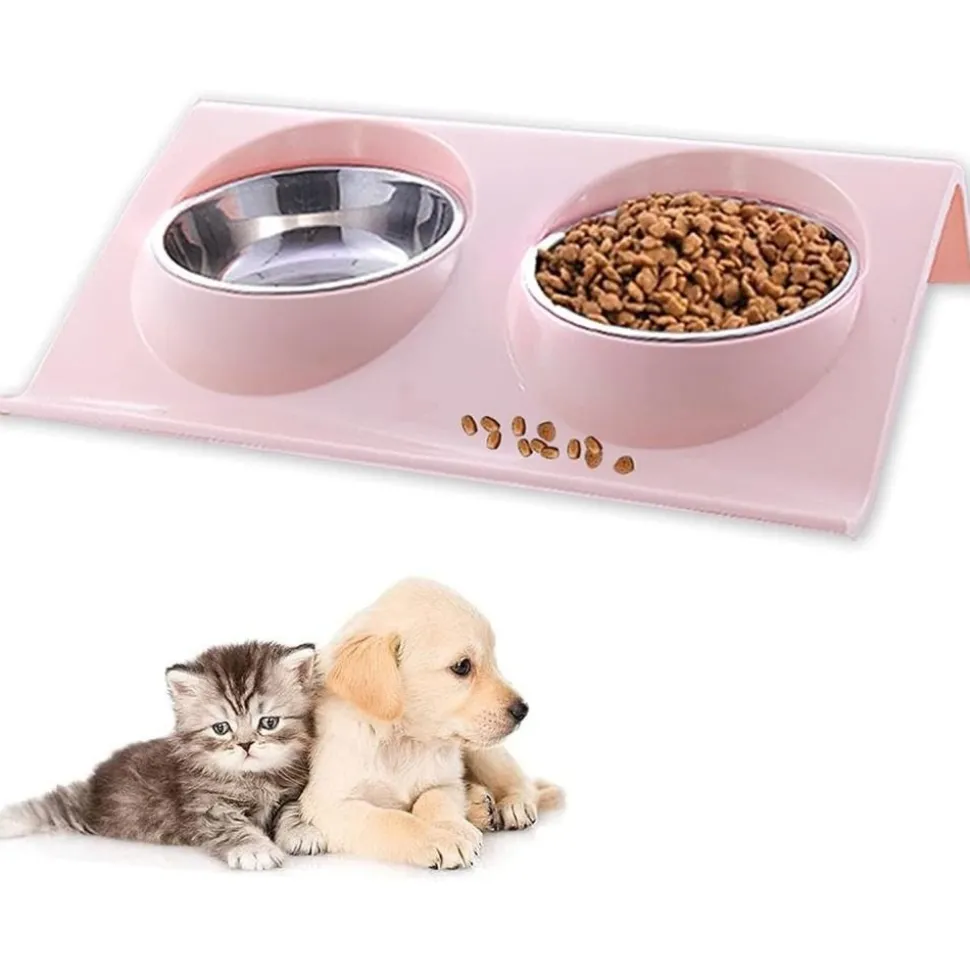 DOWNYPAWS - Gamelle double incliné pour animaux 37.5*25*7.5cm-rose gamelle pour chat