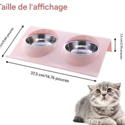 DOWNYPAWS - Gamelle double incliné pour animaux 37.5*25*7.5cm-rose gamelle pour chat