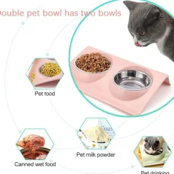 DOWNYPAWS - Gamelle double incliné pour animaux 37.5*25*7.5cm-rose gamelle pour chat