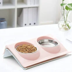 DOWNYPAWS - Gamelle double incliné pour animaux 37.5*25*7.5cm-rose gamelle pour chat