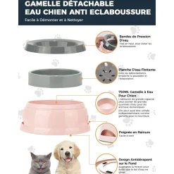 DOWNYPAWS - Gamelle pour chien-gamelle d'eau anti-débordement-en voiture-rose-15.3x18.9x8cm