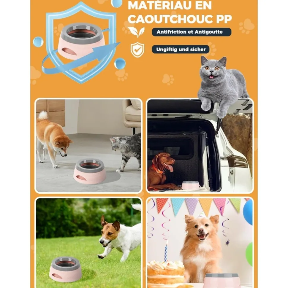 DOWNYPAWS - Gamelle pour chien-gamelle d'eau anti-débordement-en voiture-rose-15.3x18.9x8cm