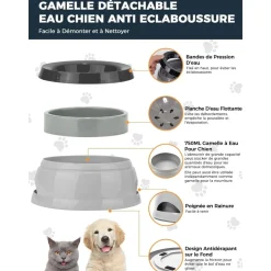 DOWNYPAWS - Gamelle pour chien-gamelle d'eau anti-débordement-en voiture-gris-15.3x18.9x8cm