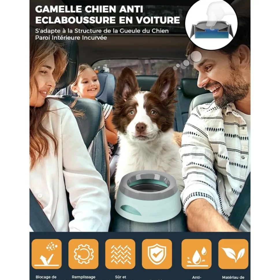 DOWNYPAWS - Gamelle pour chien-gamelle d'eau anti-débordement-en voiture-bleu-15.3x18.9x8cm