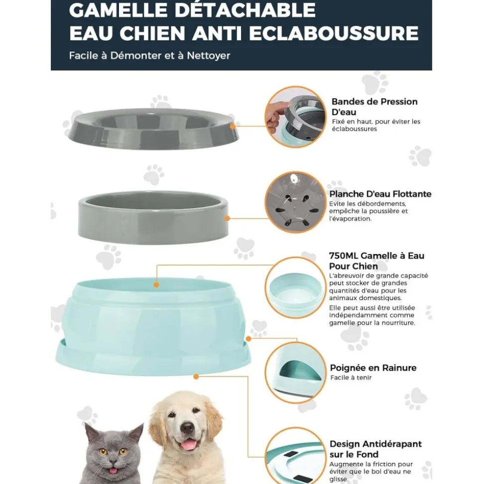 DOWNYPAWS - Gamelle pour chien-gamelle d'eau anti-débordement-en voiture-bleu-15.3x18.9x8cm