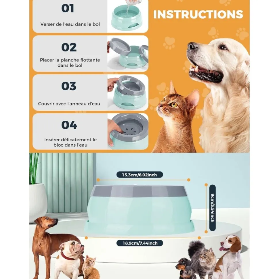 DOWNYPAWS - Gamelle pour chien-gamelle d'eau anti-débordement-en voiture-bleu-15.3x18.9x8cm