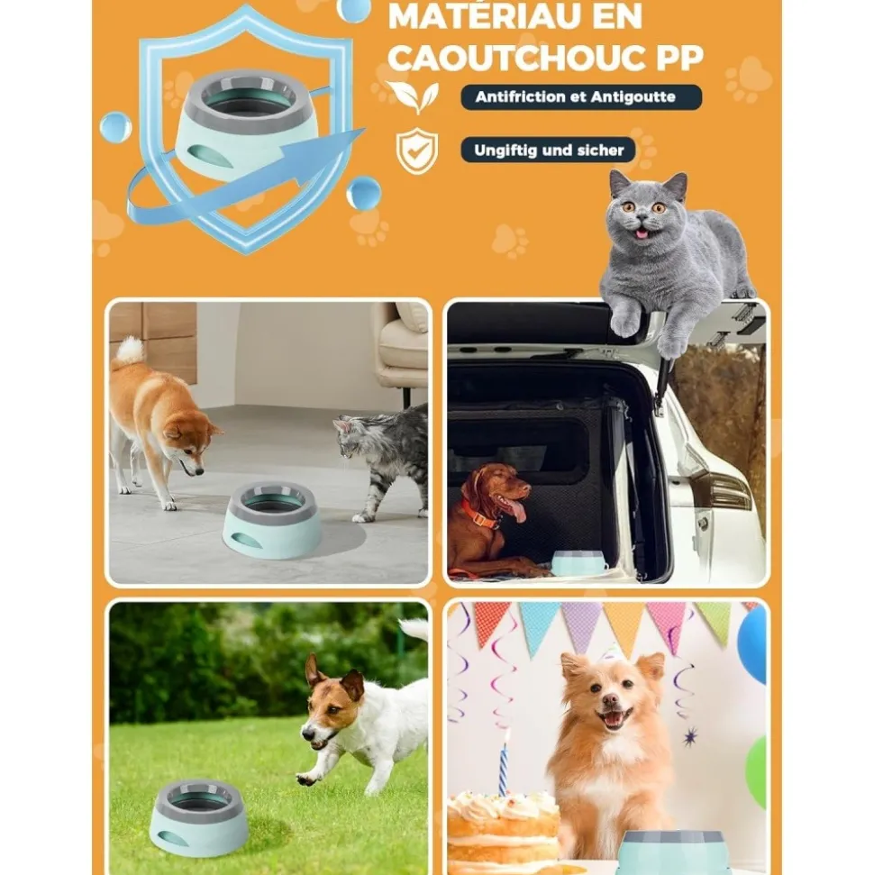 DOWNYPAWS - Gamelle pour chien-gamelle d'eau anti-débordement-en voiture-bleu-15.3x18.9x8cm