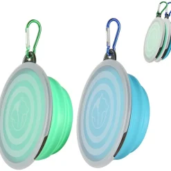 DOWNYPAWS - Gamelles pliables pour chiens et chats-bleu clair + vert clair - bol 350ml + boucle + couvercle