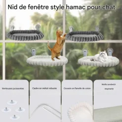 DOWNYPAWS - Hamac chat fenêtre 52*30cm peluche-peut supporter des animaux pesant 20 kg-gris