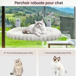 DOWNYPAWS - Hamac chat fenêtre 52*30cm peluche-peut supporter des animaux pesant 20 kg-gris